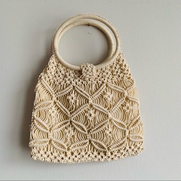 Bohemian Crochet knit Macrame round hanle handbag - Picture 2 of 7